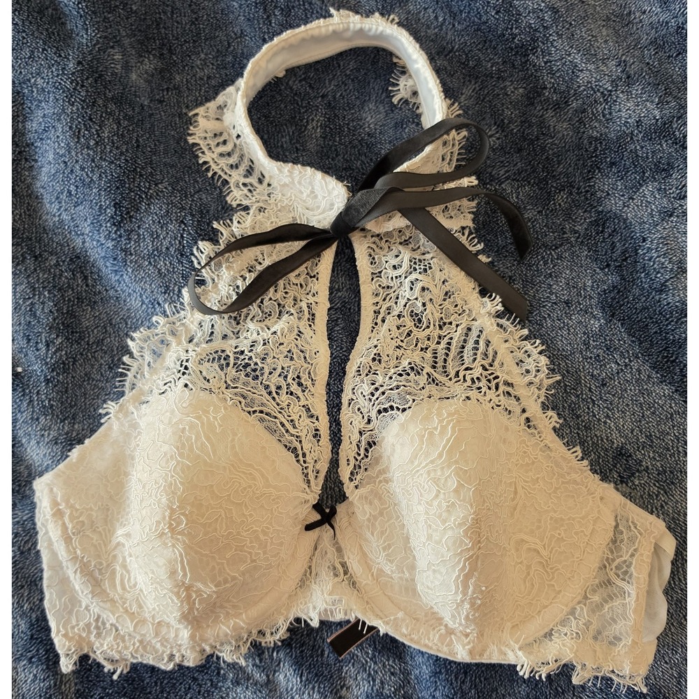 Victoria's Secret Bra 32D White Floral Wireless Balconette Lace Lingerie